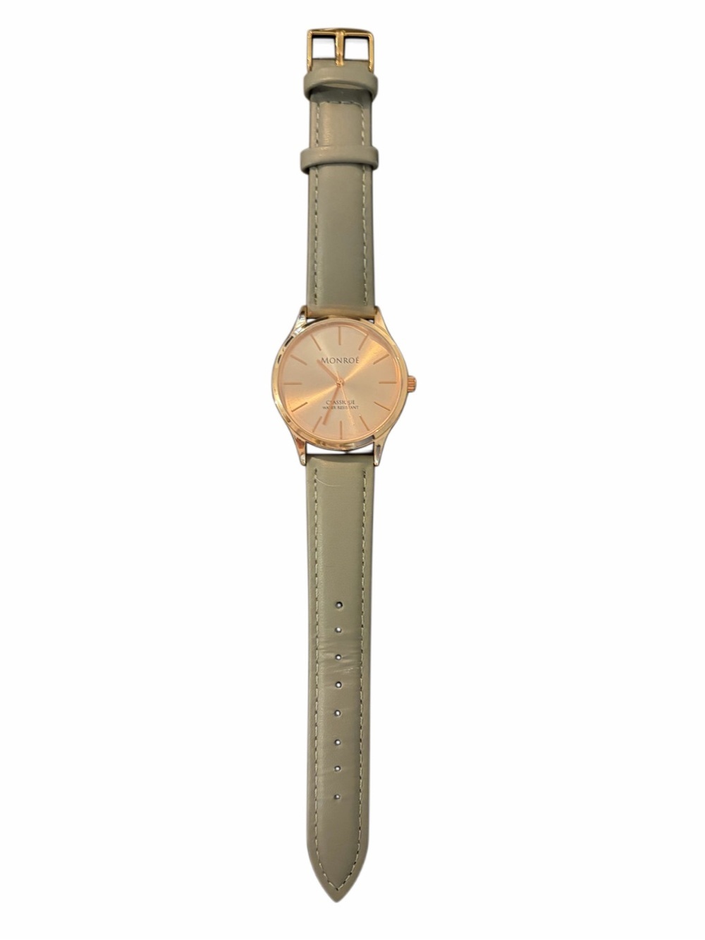 MONROE Rose Gold Watch Gray Leather Band Quartz New Battery Maestro Classique - Picture 4 of 5